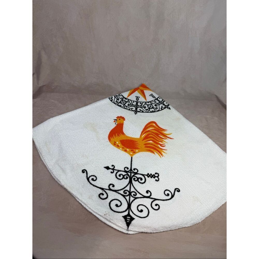 Vintage Terrycloth Chicken Rooster Tablecloth MCM Mod READ